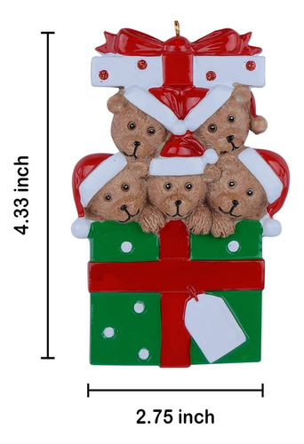 Adorno Navideño Maxora Personalizado Con Forma De Oso, Famil
