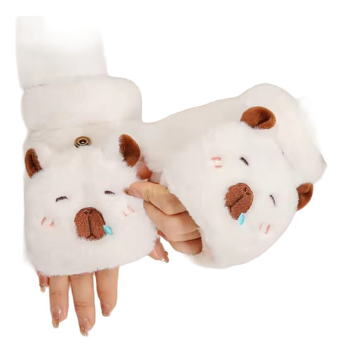 Guantes Invierno Capybara Kawaii Calentitos De Felpa Suave Ivory Capybara