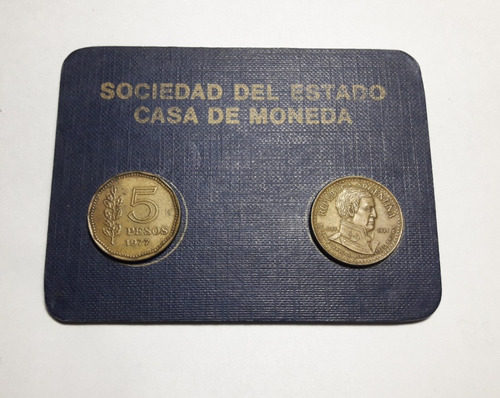 Presentación Casa De Moneda 5 Pesos 1977 Brown ( Leer ) 
