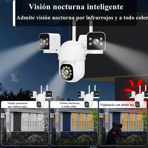 Cámara Seguridad Exterior 3 Lentes 360° Full Hd - Wifi 5mp, Visión Nocturna 10m Con 12 Ir + 14 Luces, Alerta Movimiento, Resistente Agua, Soporte Microsd 128gb Y Nube