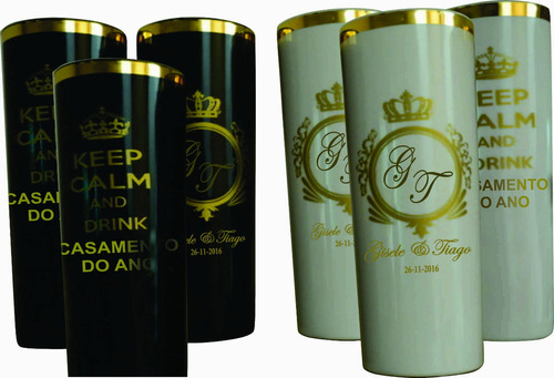 40 Copos Long Drink Com Bordas Em Dourado Personalizado Casa