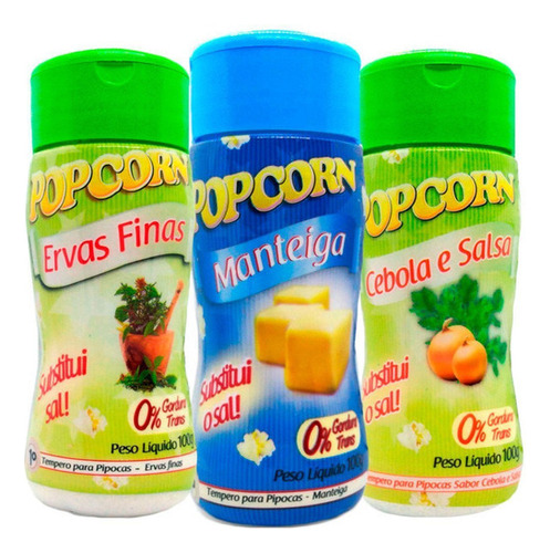 Combo 3 Temperos Pipoca Popcorn Sabores Manteiga, Cebola E