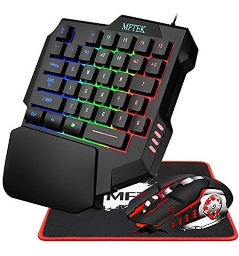 Combo De Teclado Y Mouse Para Juegos De Una Mano Mftek, Tecl