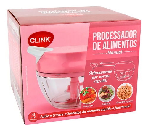 Mini Processador E Triturador Manual 3 Lâminas - Rosa