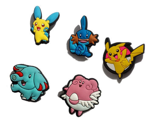 Kit Pins Jibbitz Crocs Sapato Pokémon Pikachu 2 Nintendo Azul-claro Jibbitz Crocs Pokémon Pikachu Geração 1 Nintendo Gamer Mewtwo Eevee Pokébola Anime Nerd Geek