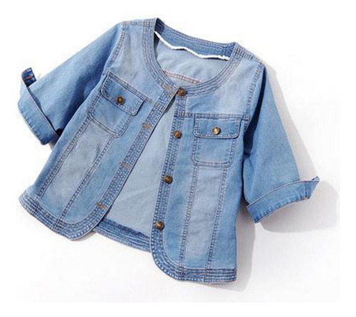 Chaqueta De Mezclilla Suave Corta De Manga Media Para Mujer
