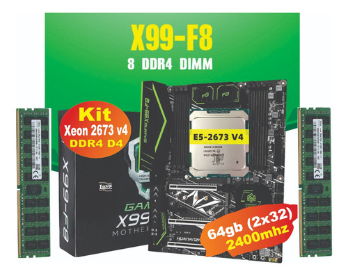 Kit: Placa X99 Huananzhi F8 + Xeon E5 2673 V4 + 64gb Ddr4 Cor Preto
