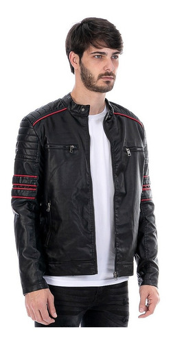 Imagen 3 de 5 de Chamarra Vinipiel Para Hombre Tipo Biker Forro Peluche Fino