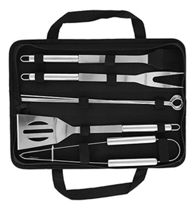 Kit Para Asador 8 Instrumentos Inox Parrilleros Con Funda