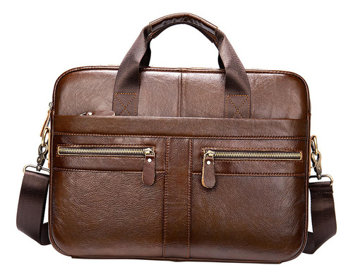 // Maletín De Cuero Para Hombres Bolso Para Computadora Café