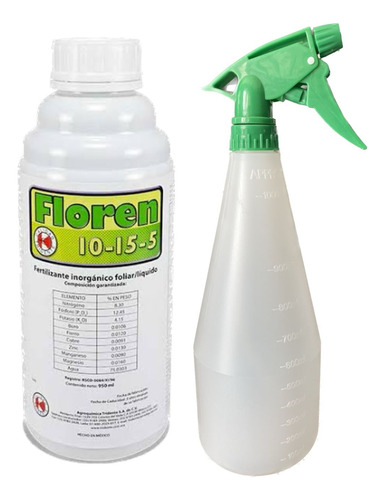 Floren 10-15-5 Fertilizante Foliar 950 Ml + Atomizador 1lt