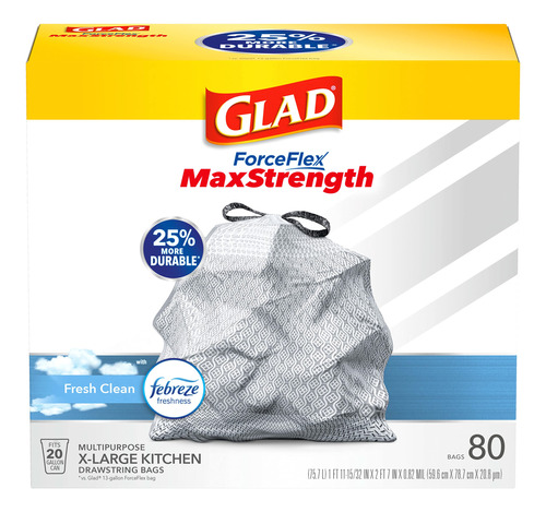 Glad Forceflexplus Xl Bolsas De Basura Para Cocina, 20 Galon