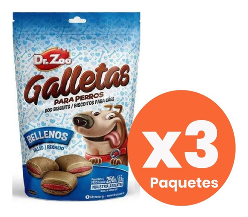 Golosinas Perros Bocaditos Dr.zoo Galletas Rellenos 250gr