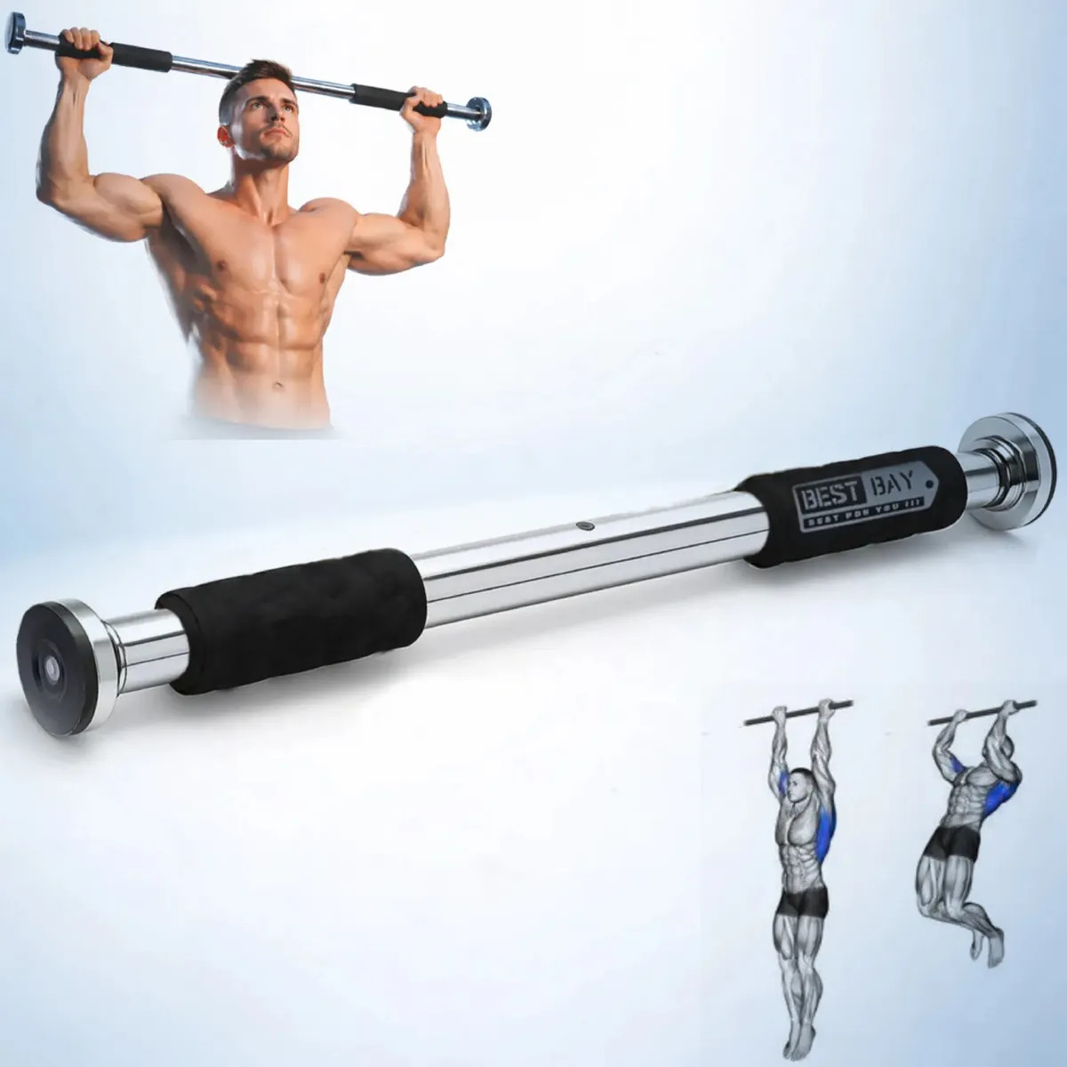 Barra Fixa Porta Exercícios Ajustável 63 A 99cm - Best Bay Prateado