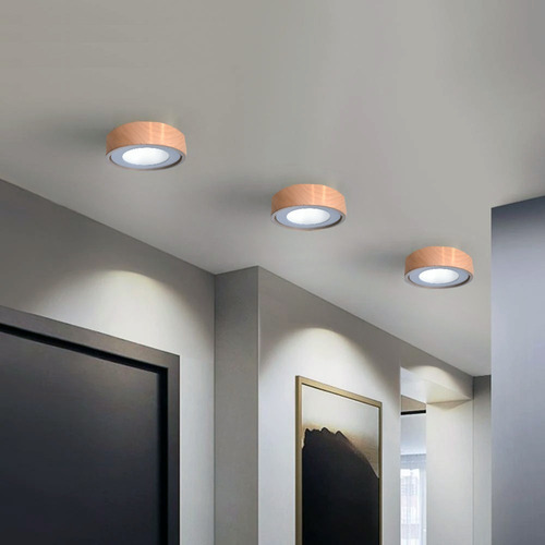 Imagen 3 de 10 de Plafon Madera Led Redondo 12w Dormitorio Living Cocina Panel