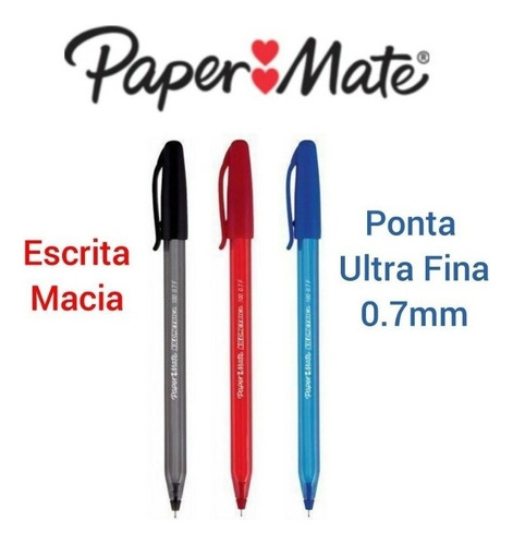 Kit 10 Canetas Paper Mate Kilometrica F 0.7 Ponta Fina Suave Cor da tinta Vermelha Cor do exterior Translucida