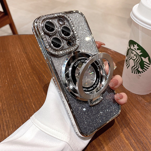 Suitable For Apple 16promax Mobile Phone Case, Glitter Magnetic Bracket