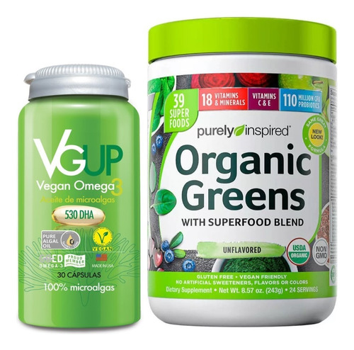 Purely Inspired Organic Greens Batido + Vg Up Omega 3 Vegano