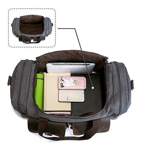 Suvom Bolso De Lona De Lona De Cuero Bolso De Viaje De Fin D