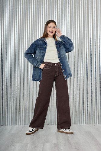 Pantalon Cenitho Wide Leg Chocolate Clasico Rigido