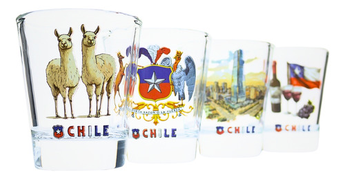 Set 4 Vasos Shot Tequileros 40 Ml Diseños De Chile Souvenir
