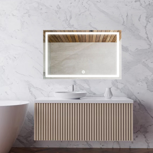 Espelho Grande Retangular Jateado Com Led 100x90 Cm Lapidado Moldura Frio