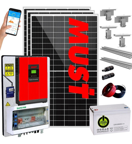 Imagen 1 de 10 de Must Kit Solar Completo 22.000w/dia Hibrido Reg Mppt Mh11-5