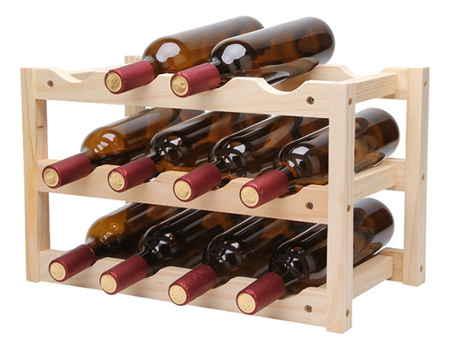 Expositor De Vino Plegable De Madera Maciza Para 12 Botellas