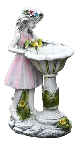 Figura De Resina Tallada Con Led Solar Para Niña, Decoración