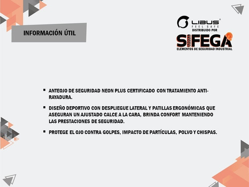 Imagen 2 de 3 de Anteojo Neon Plus Anti Rayadura Libus