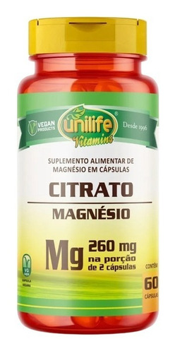 Magnésio Citrato Unilife 60 cápsulas Sabor Sem sabor