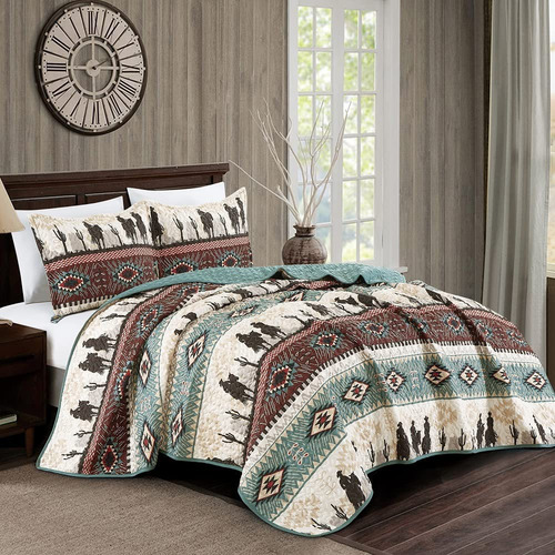 Jaba/wpm Western Teal/beige/burgundy Cowboy Desert Southwest