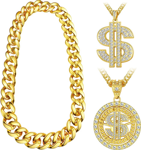 Fiasaso 3 Piezas 18 K Chapado En Oro Cadena Colgante Collar