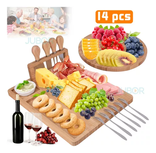 Tablas de cortar para cocina, tabla de cortar de madera para picar carne,  verduras, frutas, queso, bandeja de servir apta para cuchillos, 14 x 9