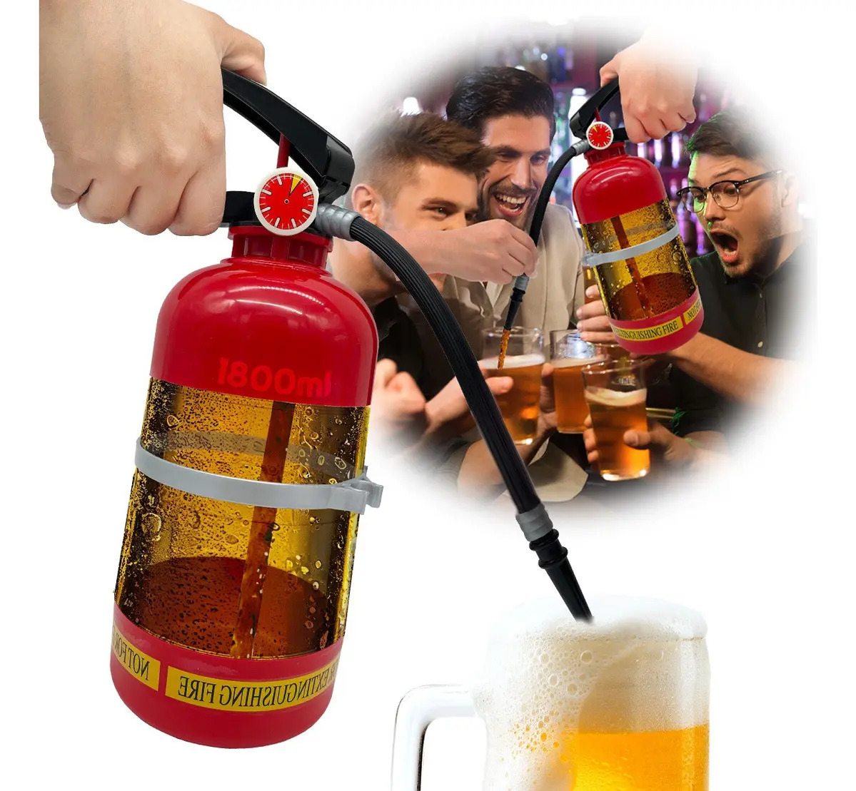 Sifón Extintor Rojo para Cervezas, Sodas, Bebidas Capacidad 1.8 Litros