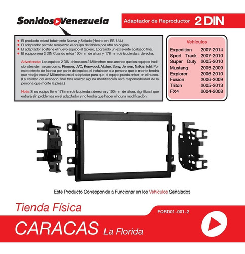 Adaptador De Reproductor 2 Din Ford Explorer / Mustang / Fx4