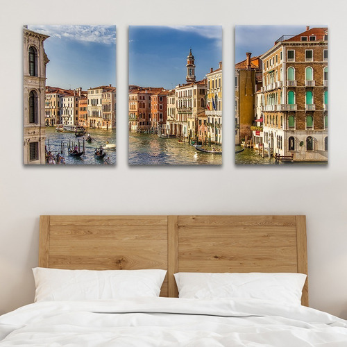 Cuadro Tríptico Decorativo Moderno 130x60cm Canal Venecia P