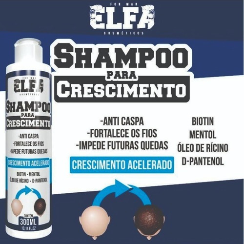Shampoo Para Crescimento Capilar Cabelo E Barba 300ml Elfa