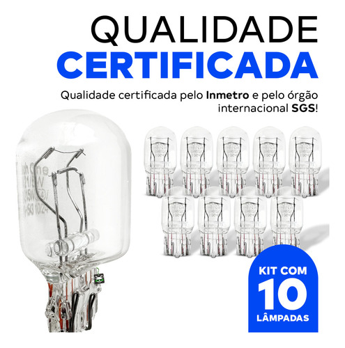 Kit 10 Lâmpadas Super Pingão W21/5w 2 Polos 12v 21/5w W3x16q