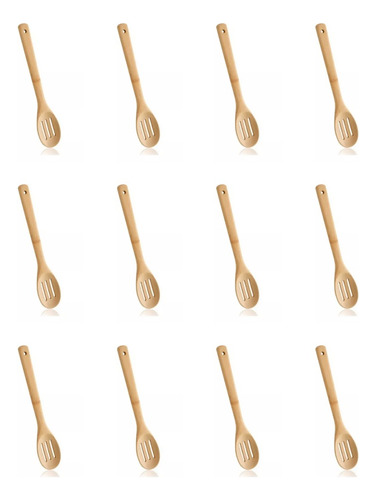 Pack 12 Cuchara De Madera Ranurada Bambú Para Cocinar 30cm
