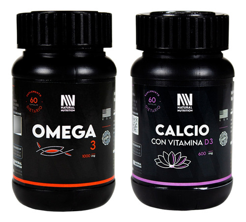 Natural Nutrition Kit Omega 3 + Calcio Vitamina D3 6c Sabor Omega 3 Y Calcio D3