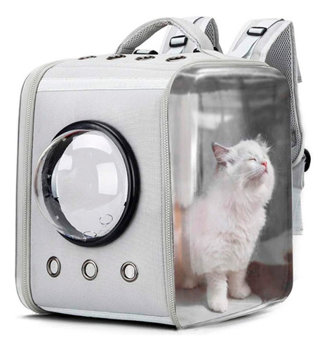 Mochilha Bolsa Pet Astronauta Com Visor E Ventilação Cinza