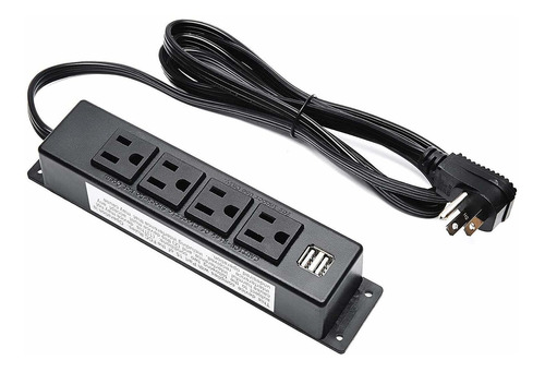 Wall Mount Power Strip With Usb, 4 Ac Outlet And 2 Usb Ports