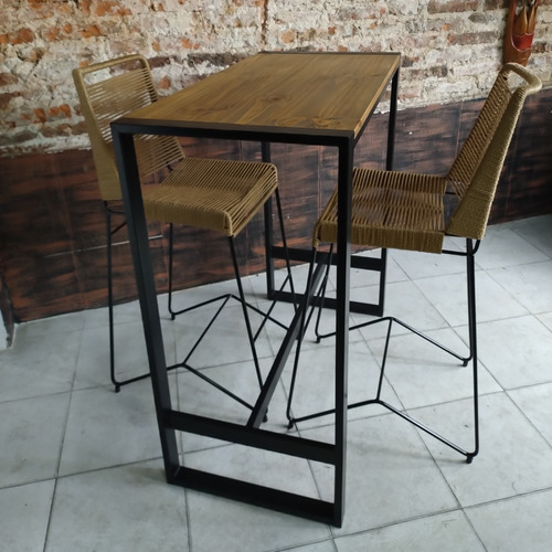 Imagen 2 de 3 de Mesa Barra 120x50x105 + 2 Taburetes Tulum Industrial Cubo