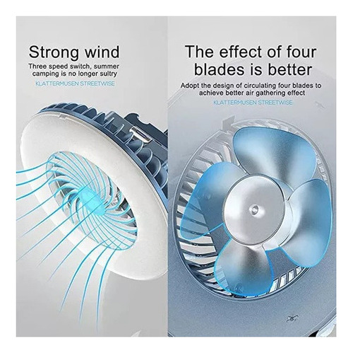 Ventilador Recargable Carpa De Viaje Linterna Led Portátil