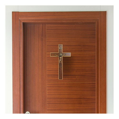 Crucifixo Grande Cruz De São Bento De Porta E Parede 31cm Cor Marrom