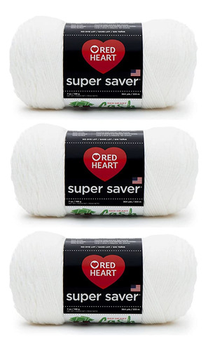 Red Heart Super Saver Yarn, 3 Pack, White 3 Count