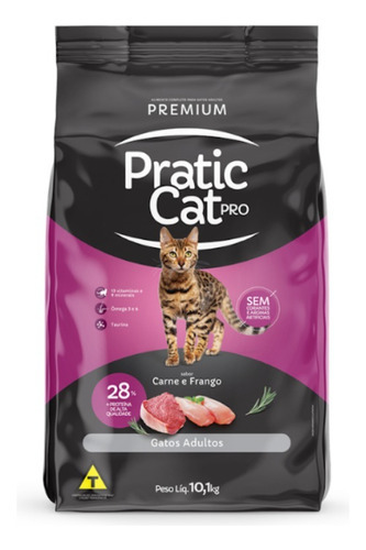 Ração Pratic Cat Gatos Adulto Frango E Carne 10,1kg