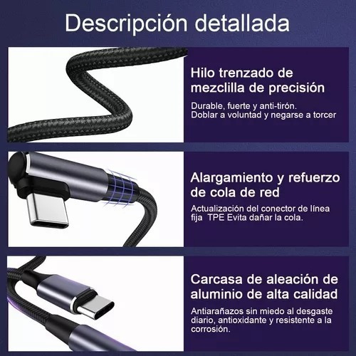 Cable Usb Tipo C A C Carga Rapida 100w Qc 5.0 Datos 2 Metro