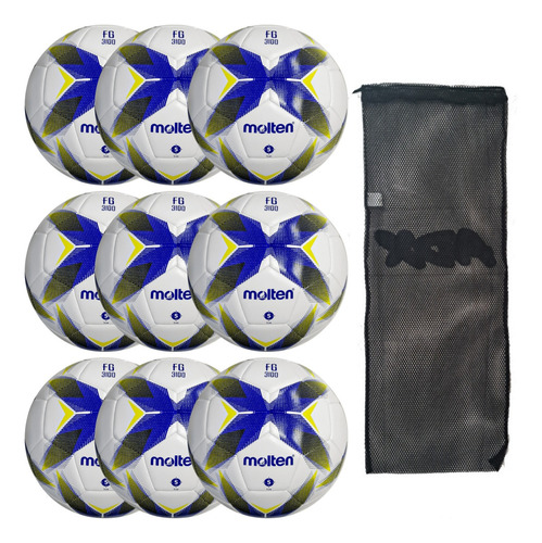 Set 9 Balones Futbol Soccer #5 Molten F5r3100 + Balonera Rvt